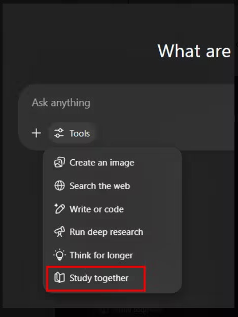 Die neue Funktion "Study together" taucht bei einigen Usern im Tool-Menü von ChatGPT auf – offiziell angekündigt wurde sie bislang nicht.