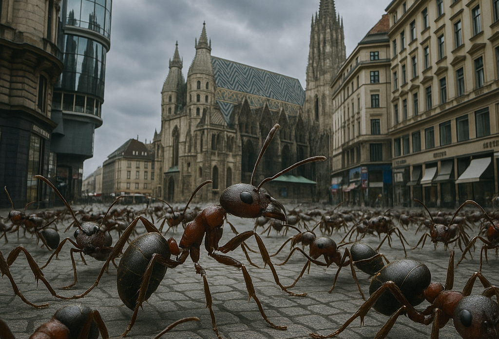 Tapinoma magnum: So stellt sich die KI eine Ameisen-Invasion in Wien vor.