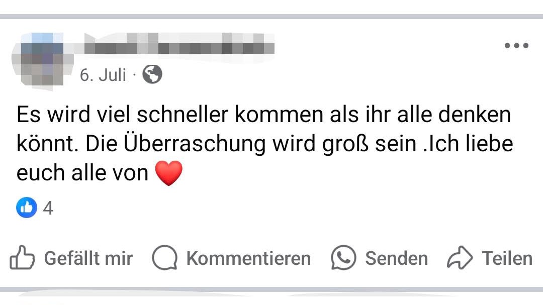 Posting am 6. Juli: Hier kündigte der Schütze die Tat kryptisch auf Facebook an