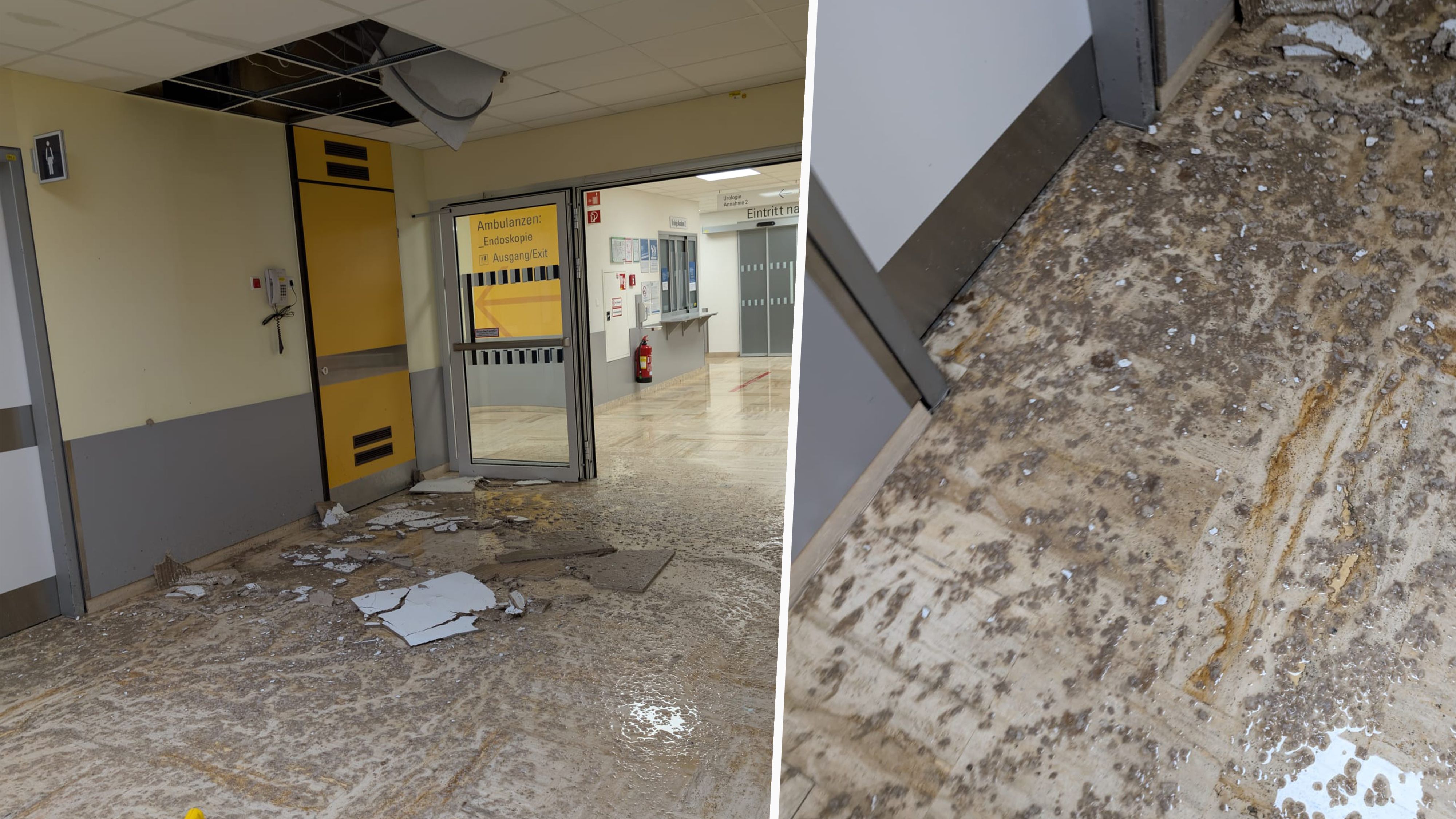 Am Sonntag hielten Decken im Landesklinikum Wiener Neustadt dem Starkregen nicht stand.