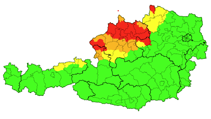 Die aktuellen Unwetterwarnungen um 15.45 Uhr.