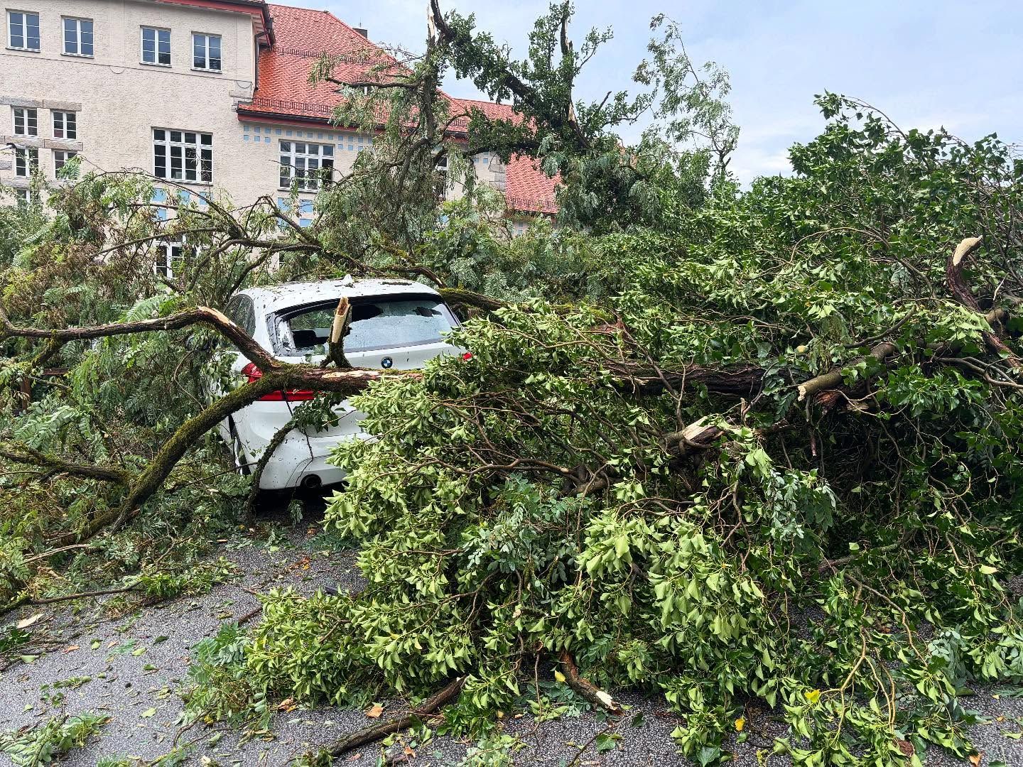 Auch schon im benachbarten Bayern (im Bild Deggendorf) hinterließ die Unwetter-Walze zahlreiche Sturmschäden.