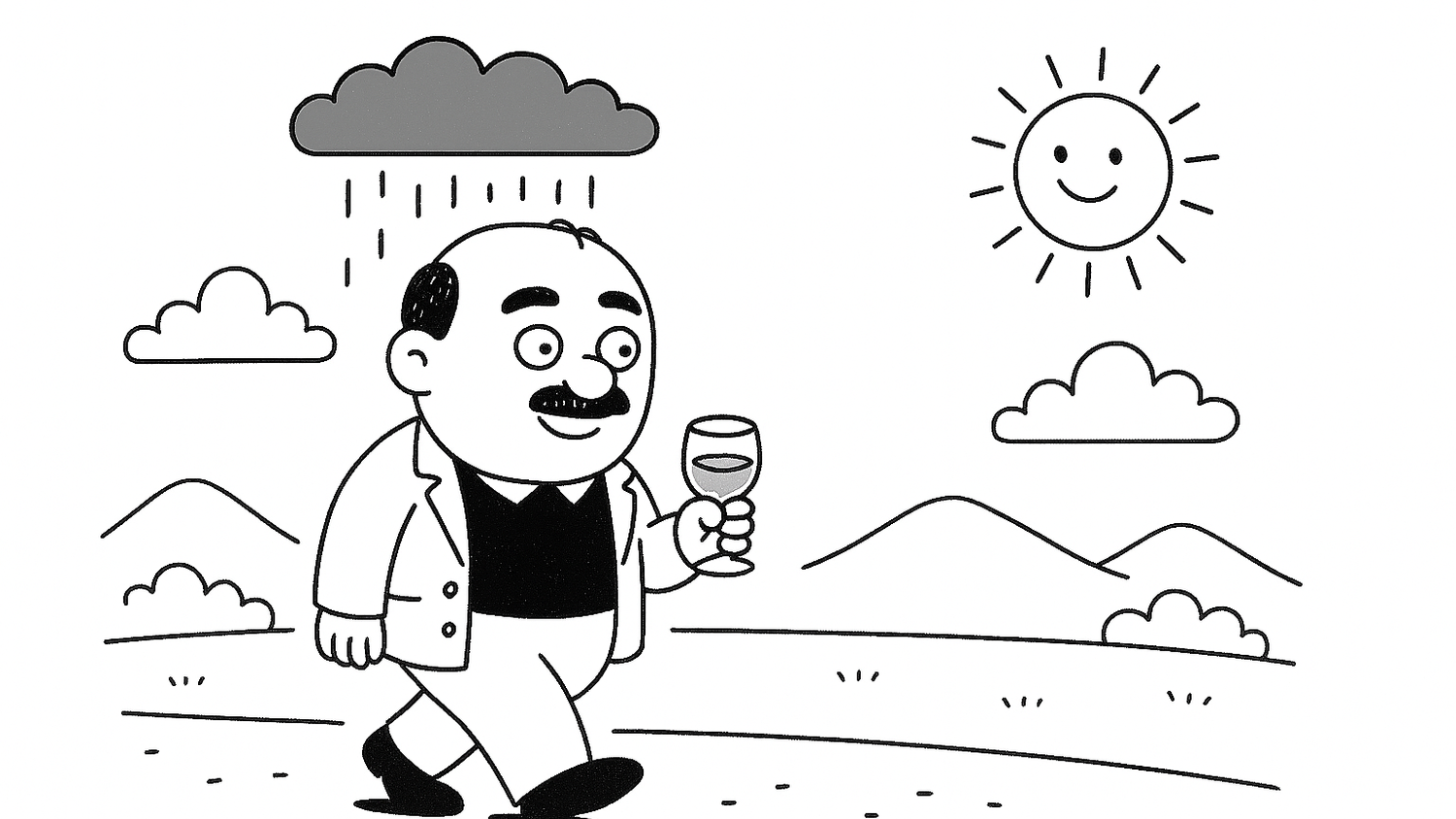 Ein schrulliger Kauz: Herlicek unterwegs mit seiner privaten Regenwolke.