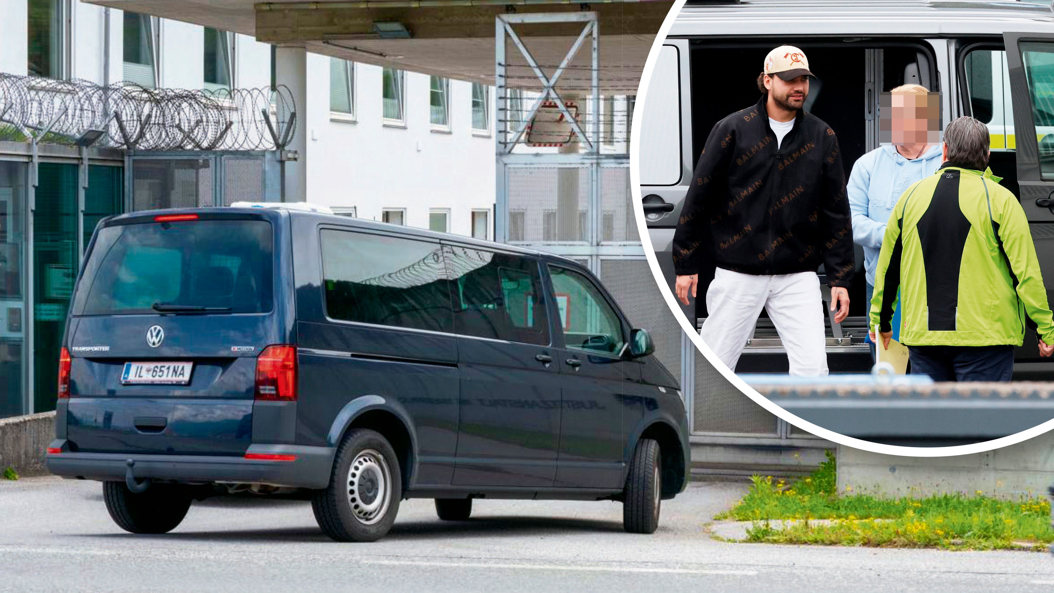 Jimi Blue mit weißer Hose und Bomberjacke – so checkte er am Mittwochmittag in der JA Innsbruck ein.