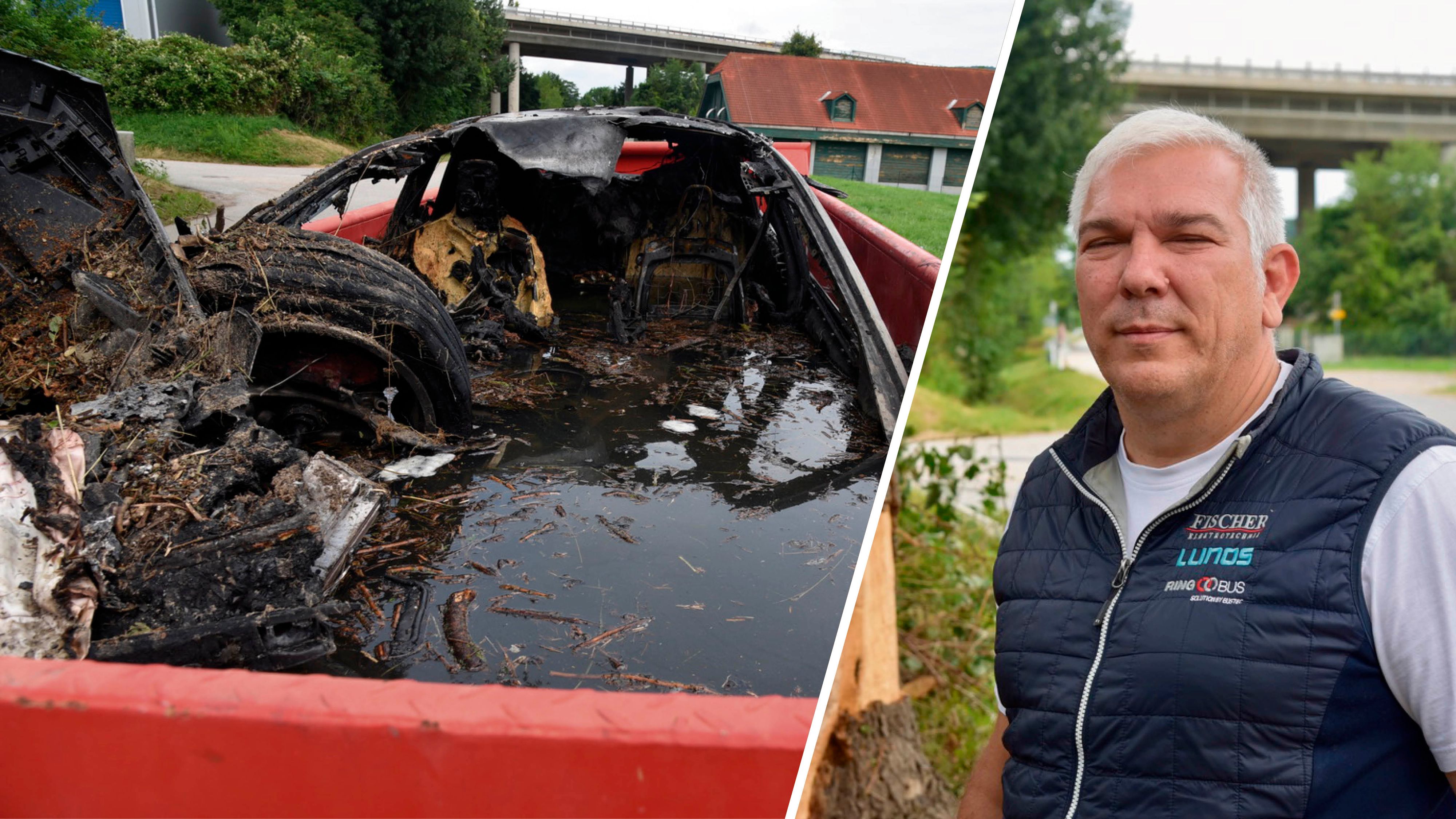 Das ausgebrannte Wrack; Lebensretter Gerald Fischer (55)