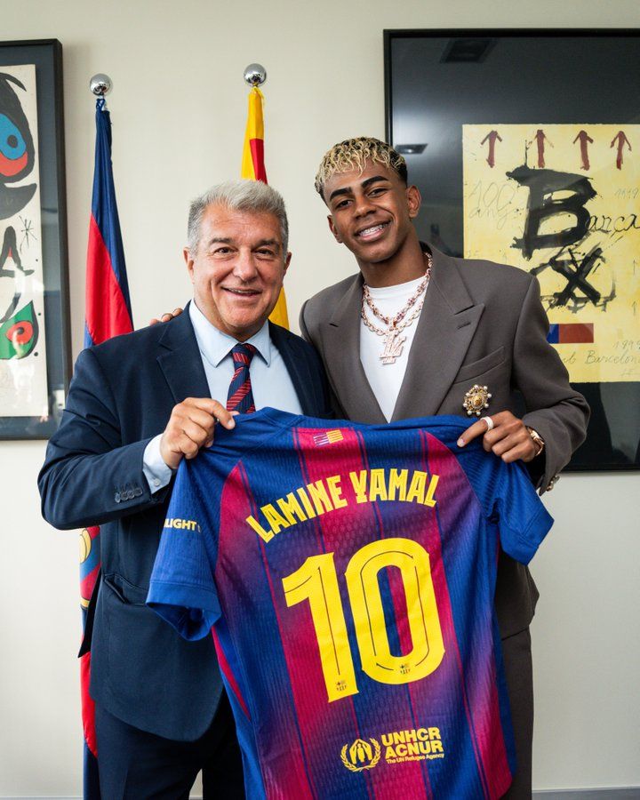 Barcelona-Präsident Joan Laporta und Superstar Lamine Yamal. 