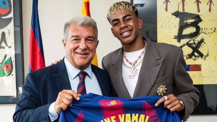 Barcelona-Präsident Joan Laporta und Superstar Lamine Yamal. 