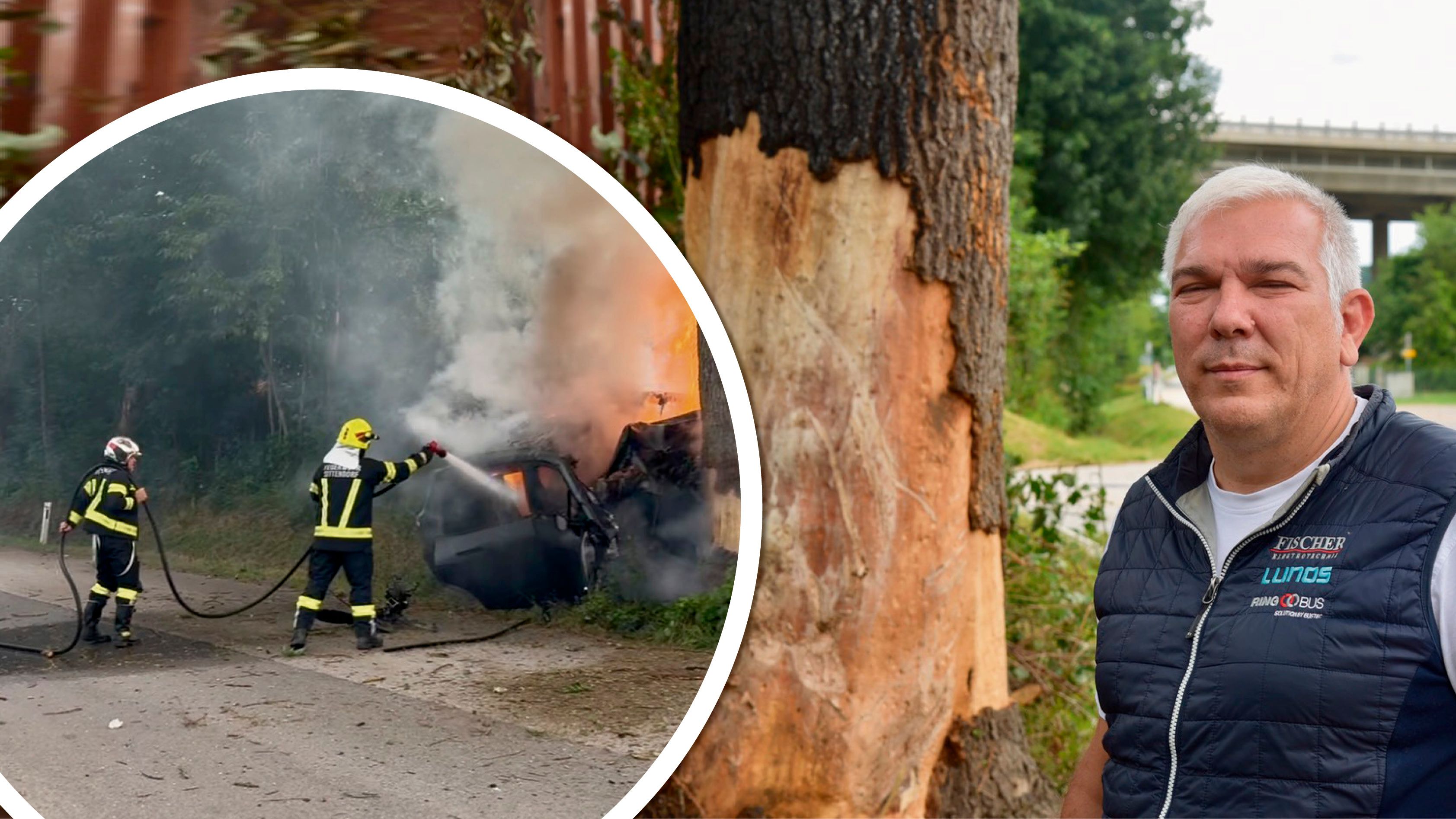 Feuerwehr bei den langen Löscharbeiten; Held Gerald Fischer