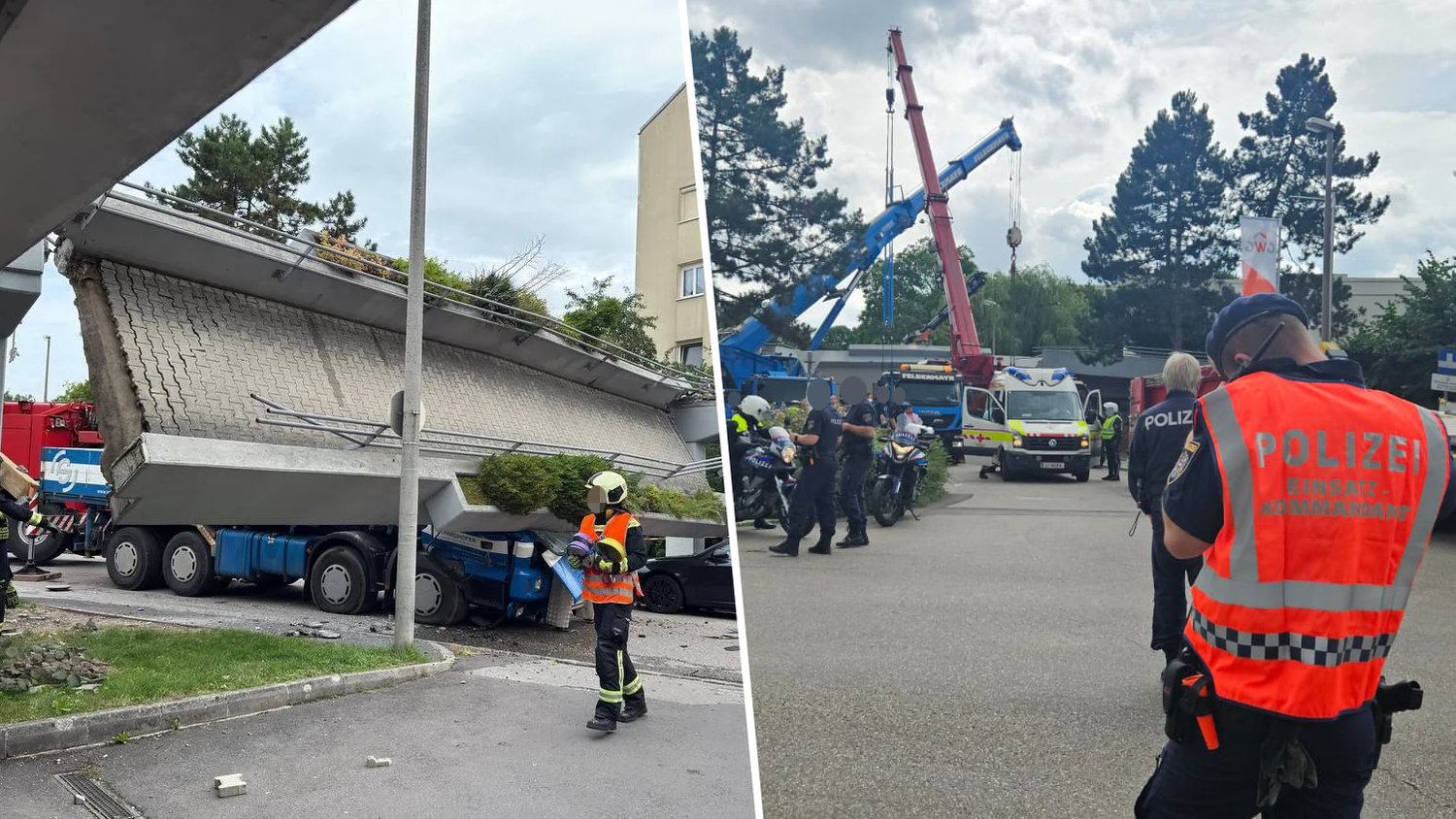 Der Lkw wurde unter der Brücke begraben, zwei junge Männer waren stundenlang eingeklemmt.