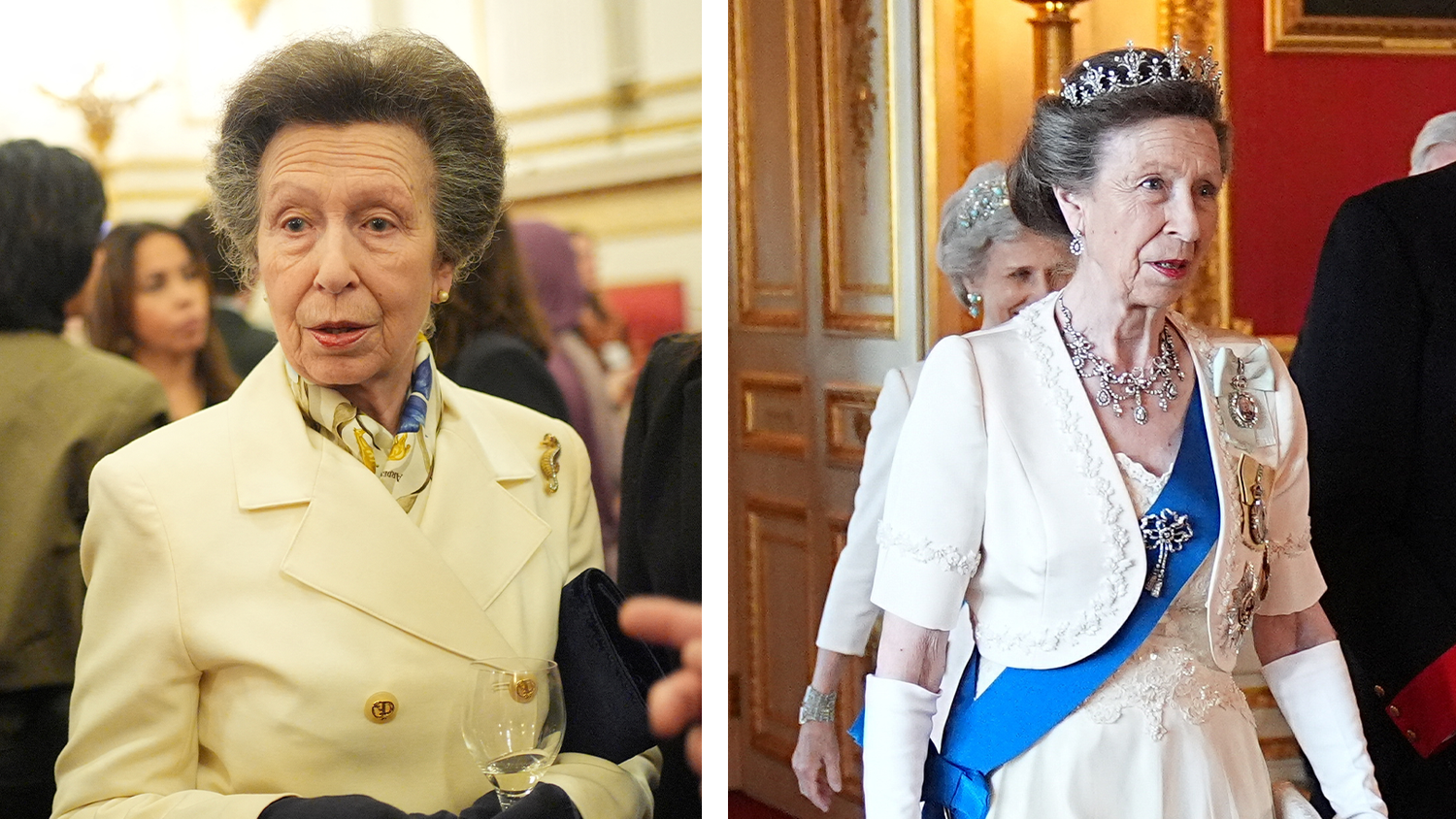 Links: Seit 50 Jahren trägt Prinzessin Anne ihre Haare voluminös. Rechts: Ihr neuester Look ist elegant und glatt.