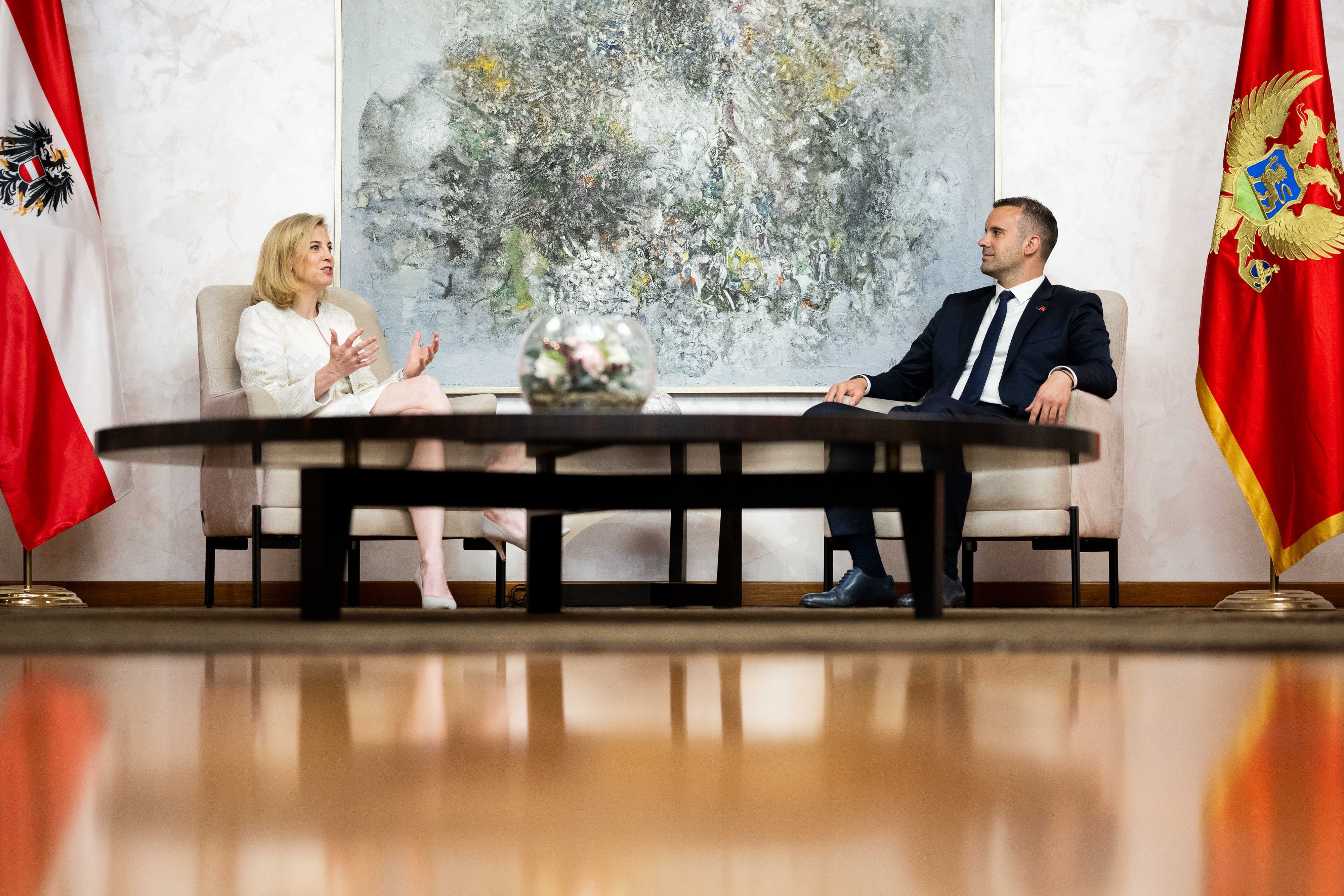 Am 17. Juli 2025 traf Außenministerin Beate Meinl-Reisinger den montenegrinischen Premierminister Milojko Spajic in Podgorica.