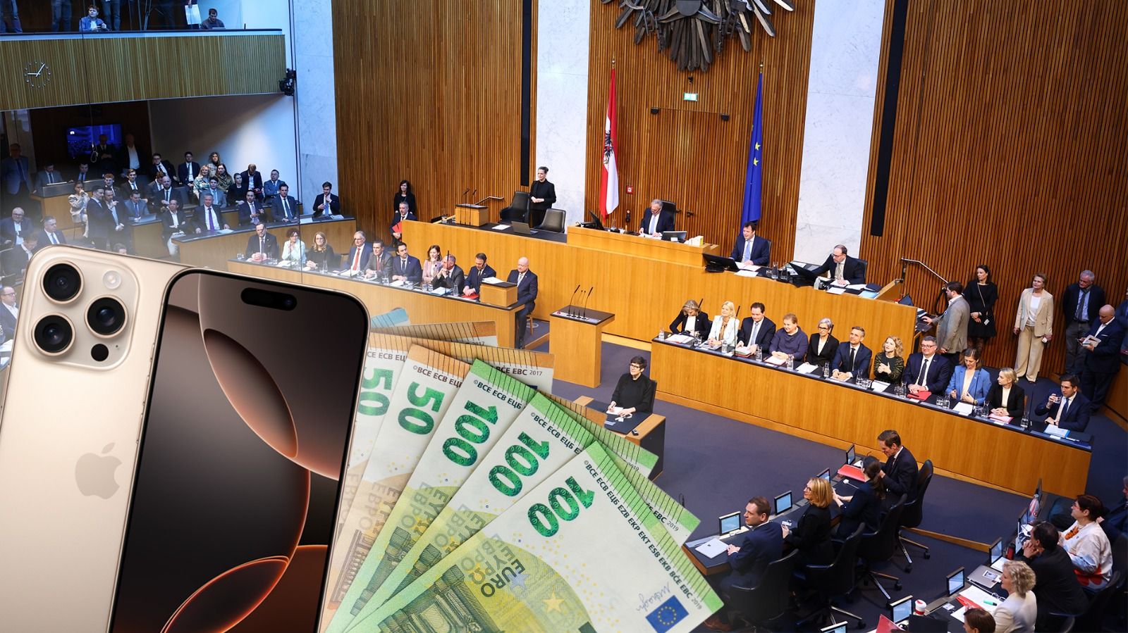 Auf der Regierungsbank sind iPhones gefragt – alle haben ein Apple-Smartphone, manche ein ganz neues Modell, manche ein älteres.