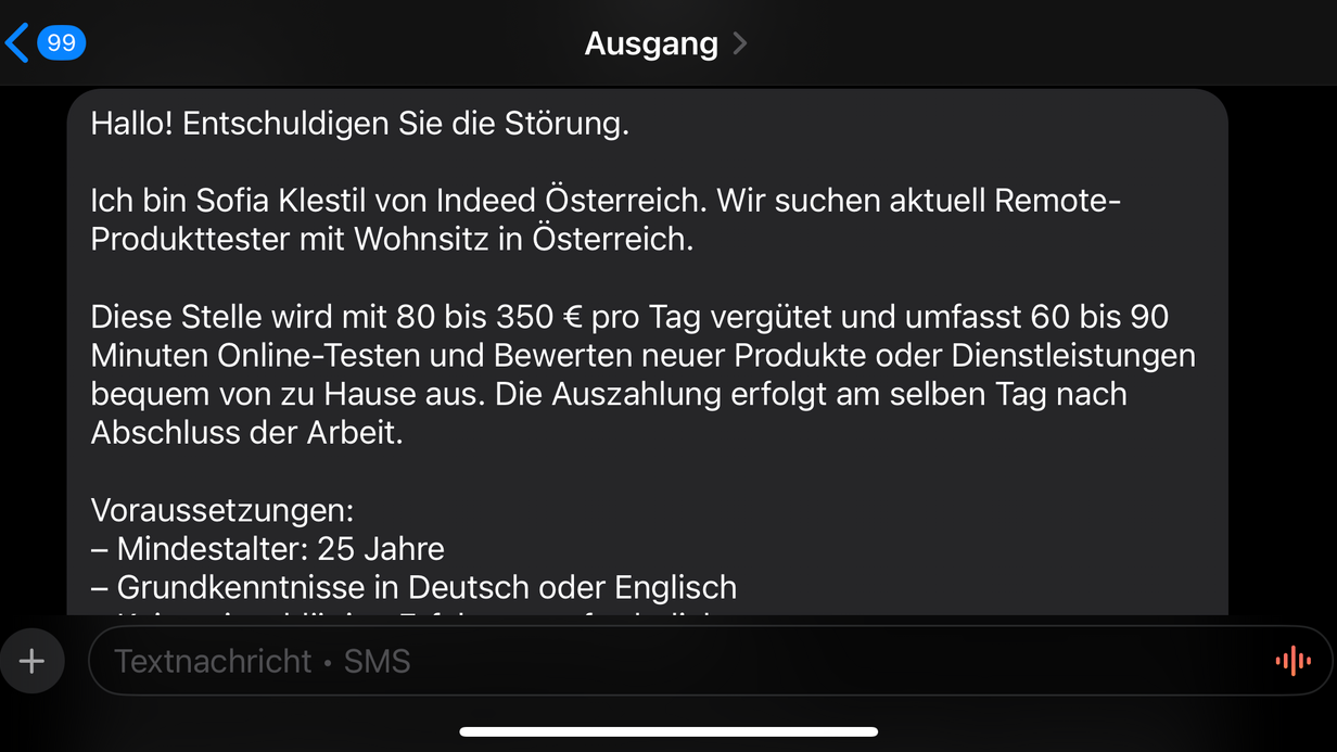 Solltest du diese SMS erhalten, ist vorsicht geboten!