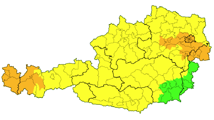Die aktuelle Unwetterwarnungen Montagfrüh.