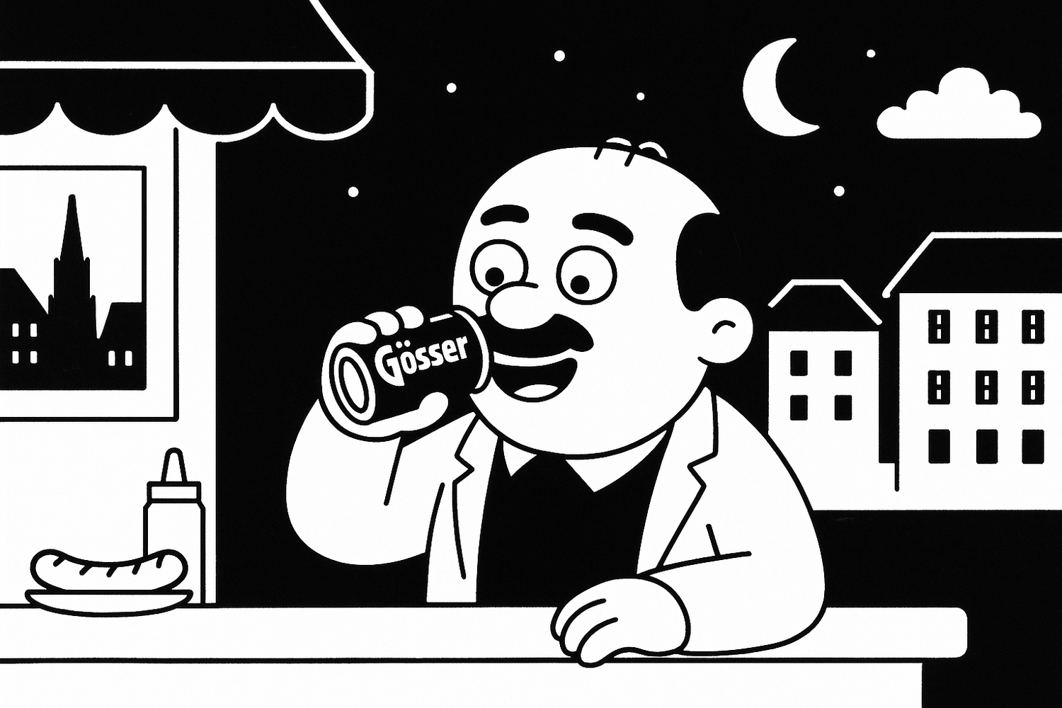 Komischer Kauz: Herlicek erlebt einen Erweckungsmoment beim Würstelstand.