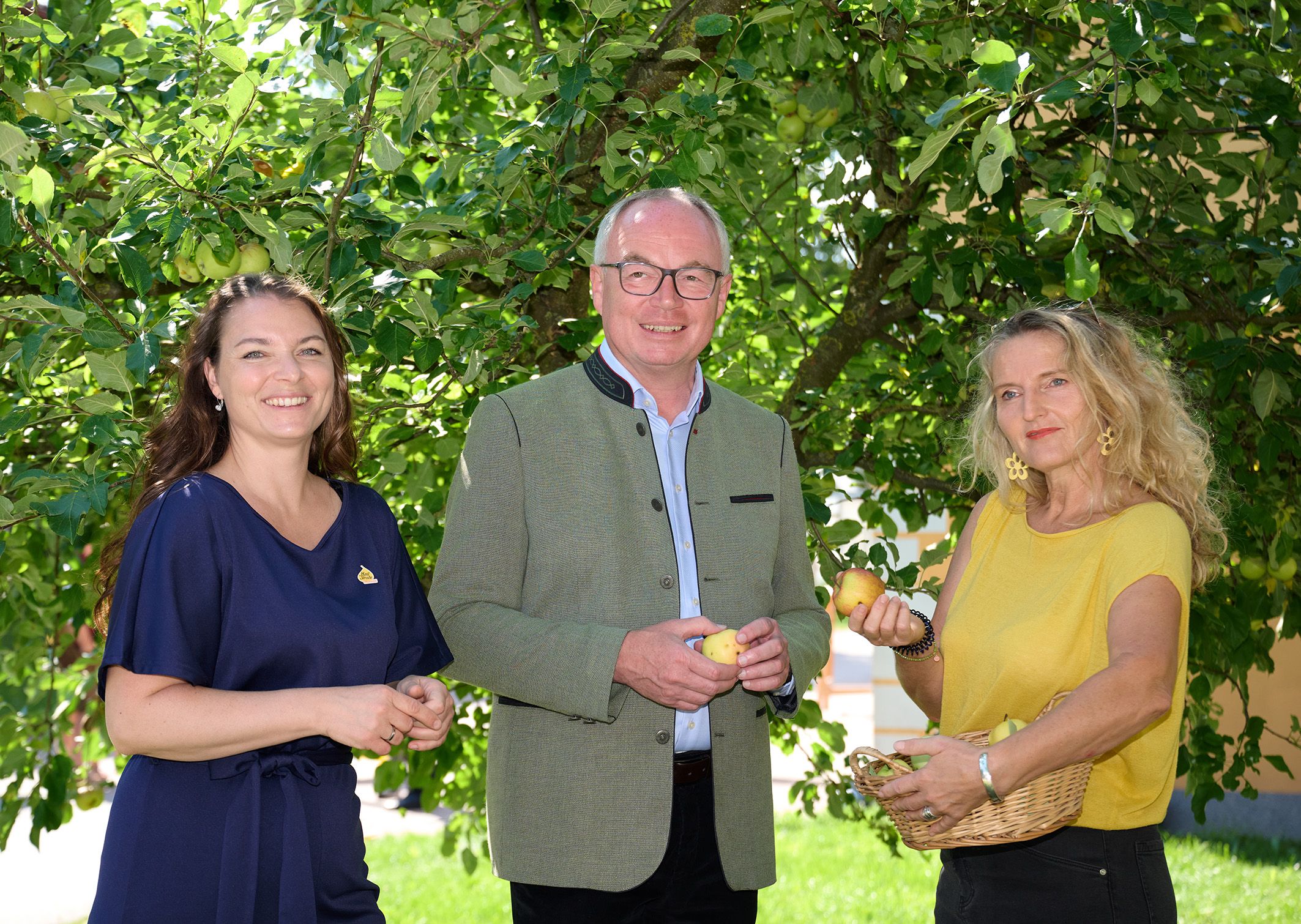 Im Bild von links nach recht: Maria Haider, Projektleiterin für die Obstbaumpflanzaktion, LH-Stellvertreter Stephan Pernkopf und DI Gerlinde Handlechner, Leiterin von vielen Obstbaumschnittkursen