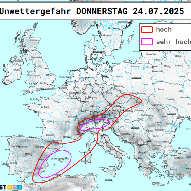 Prognose der Unwettergefahr am Donnerstag