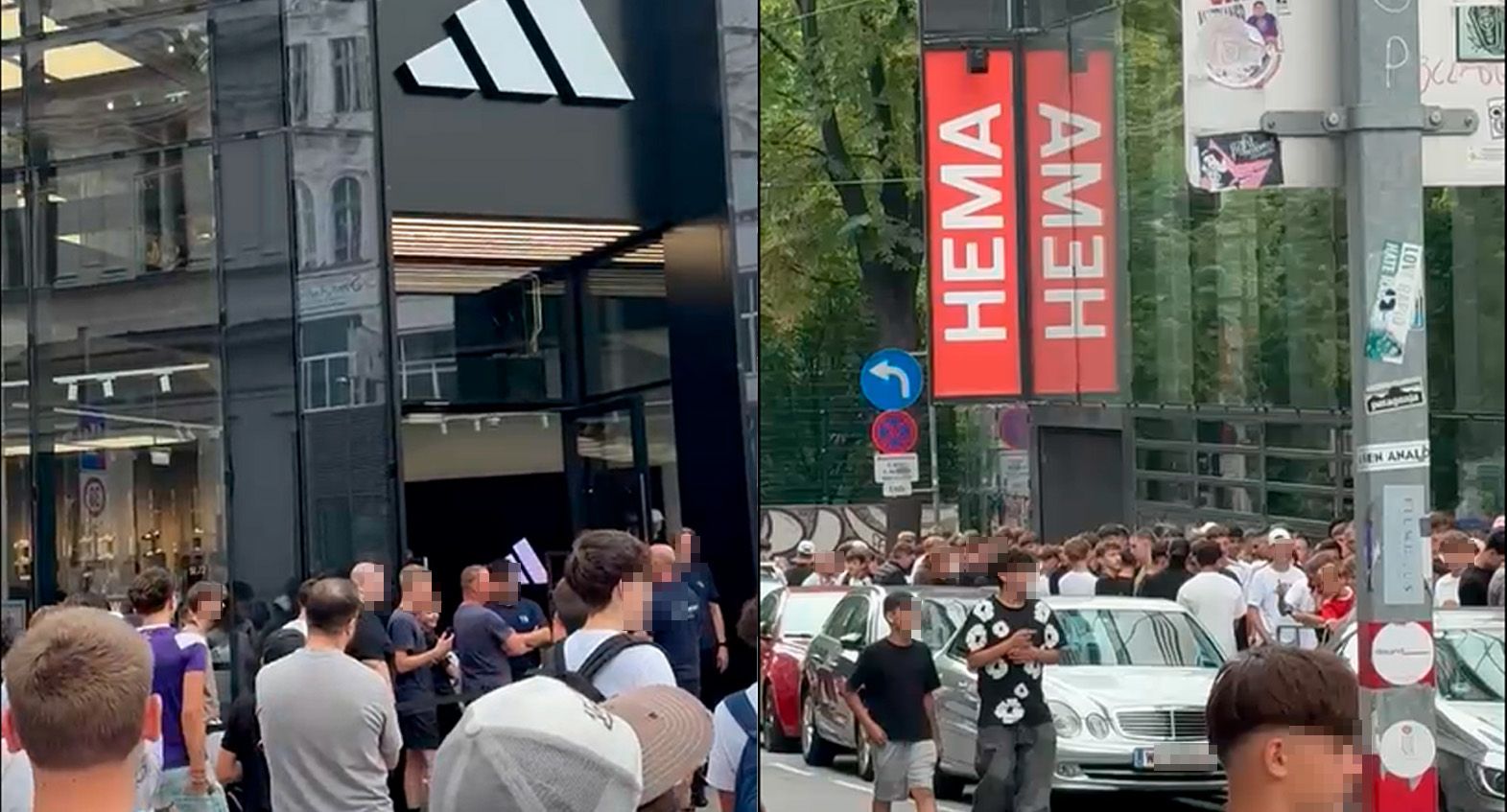 Tausende Jugendliche stehen am Freitag vor dem Adidas-Store auf der MaHü.