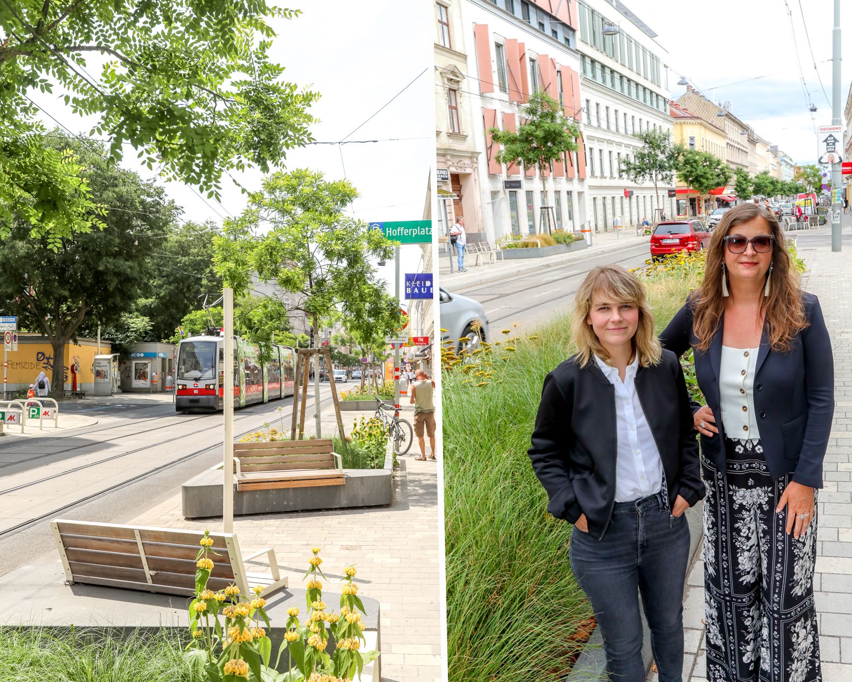 Präsentierten das neue Grätzl-Gesicht: SP-Bezirksvorsteherin Stefanie Lamp (links.) und SP-Planungsstadträtin Ulli Sima (rechts) auf der umgestalteten Thaliastraße.