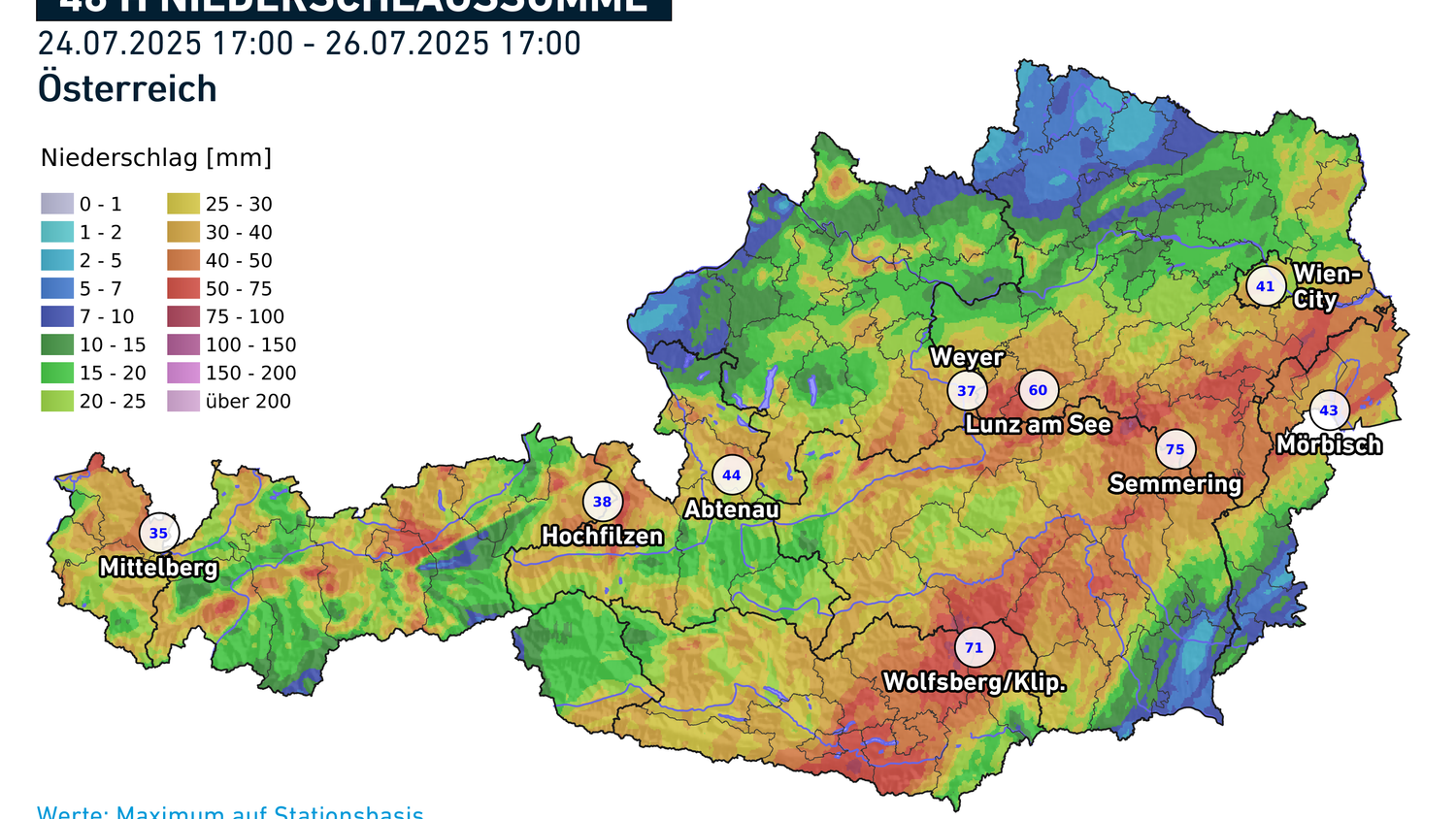 In den kommenden 48 Stunden wird es in Teilen Österreichs recht nass.