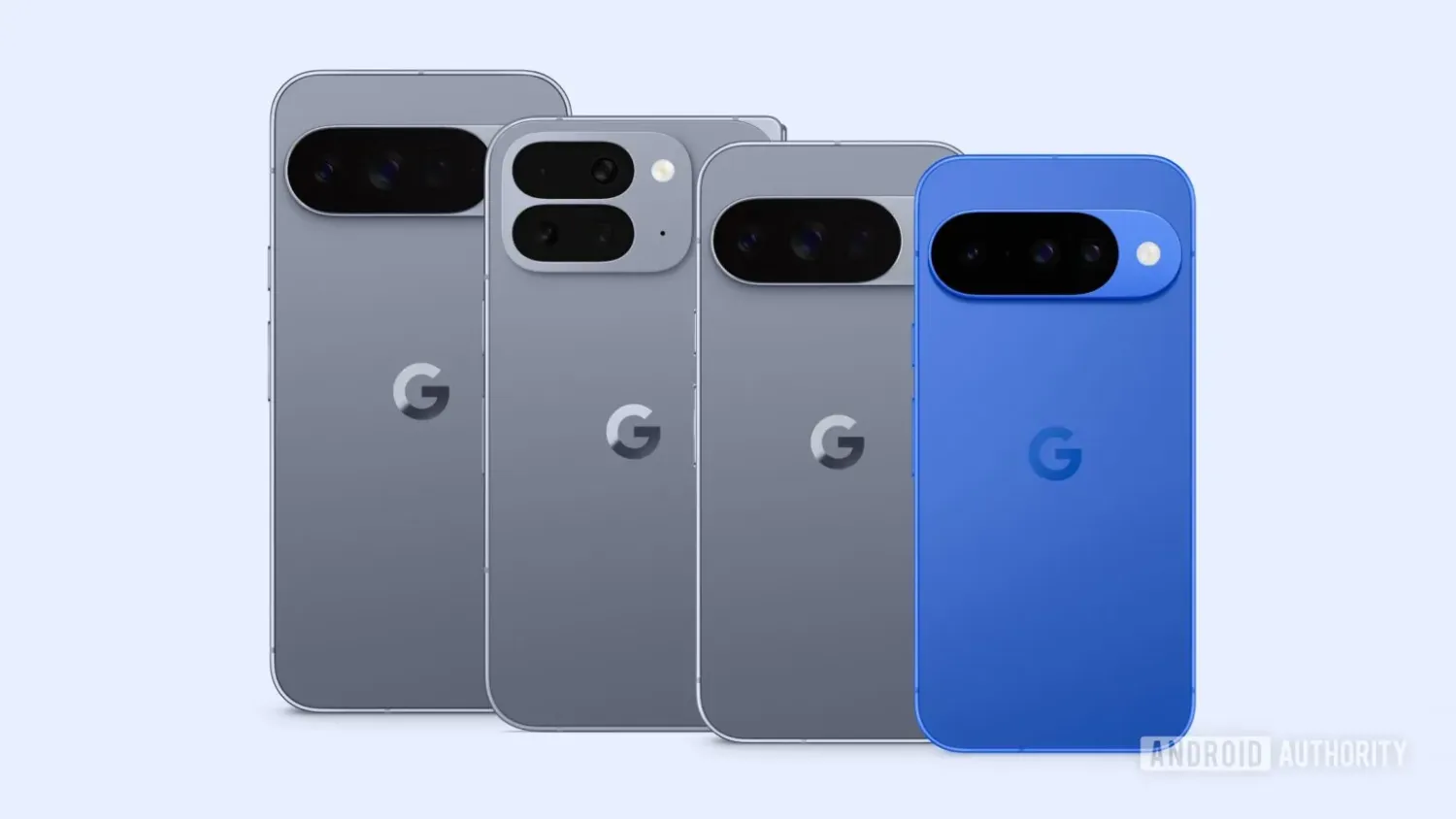 Google Pixel 10 Familie: Pixel 10 Pro XL, Pixel 10 Pro Fold, Pixel 10 Pro und Pixel 10 (v.l.)