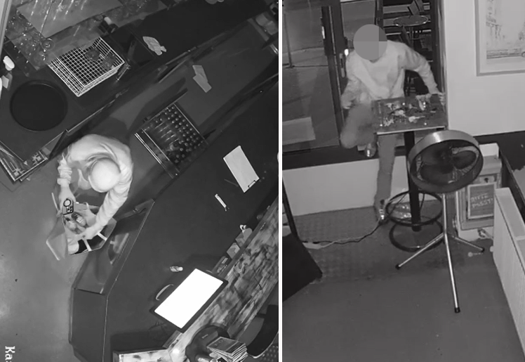 Der Einbrecher stieg zunächst ohne Maske in das Lokal.