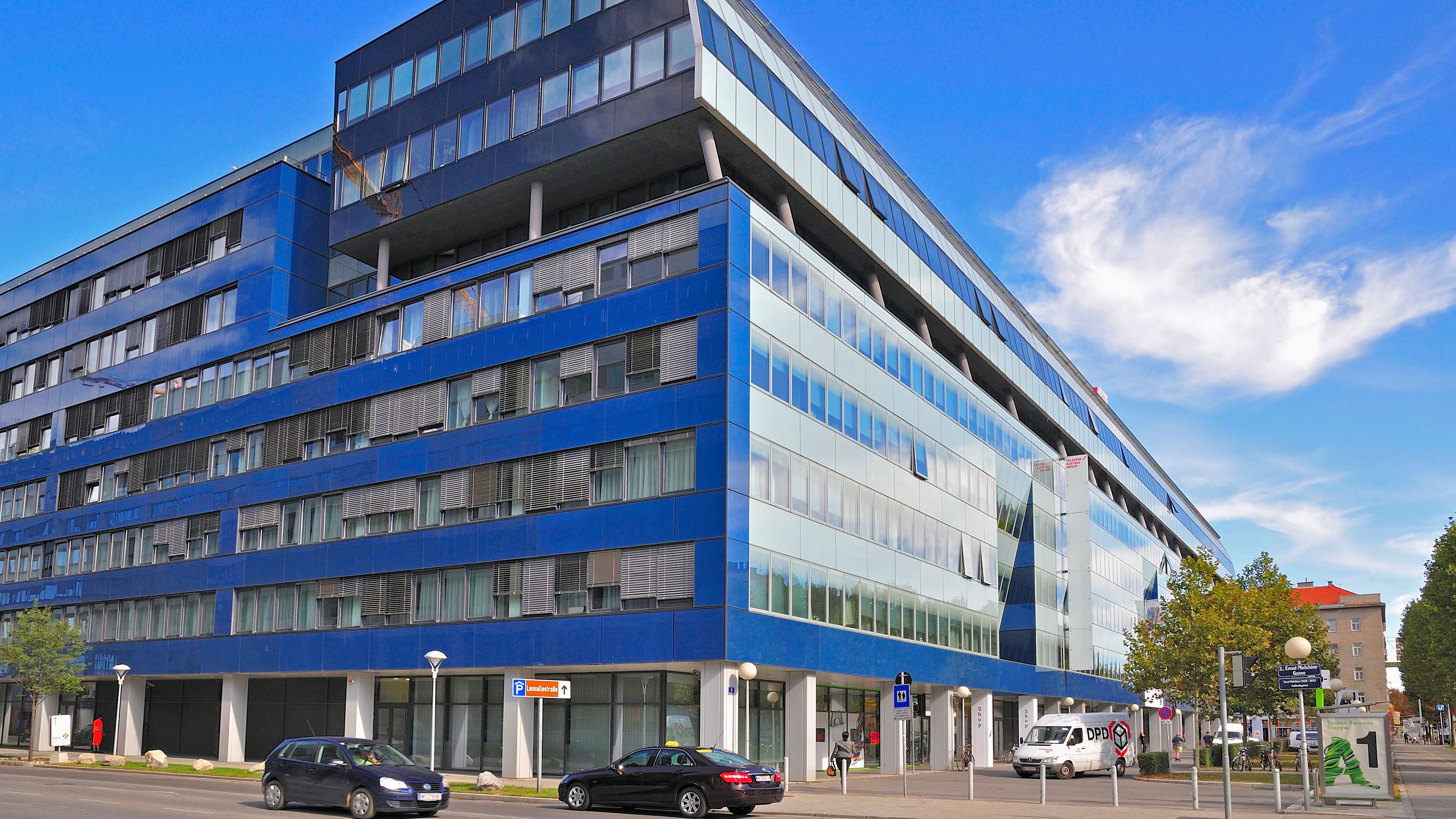 Unternehmenszentrale von der A1 Telekom Austria AG) in der Lassallestraße 9, 1020 Wien.