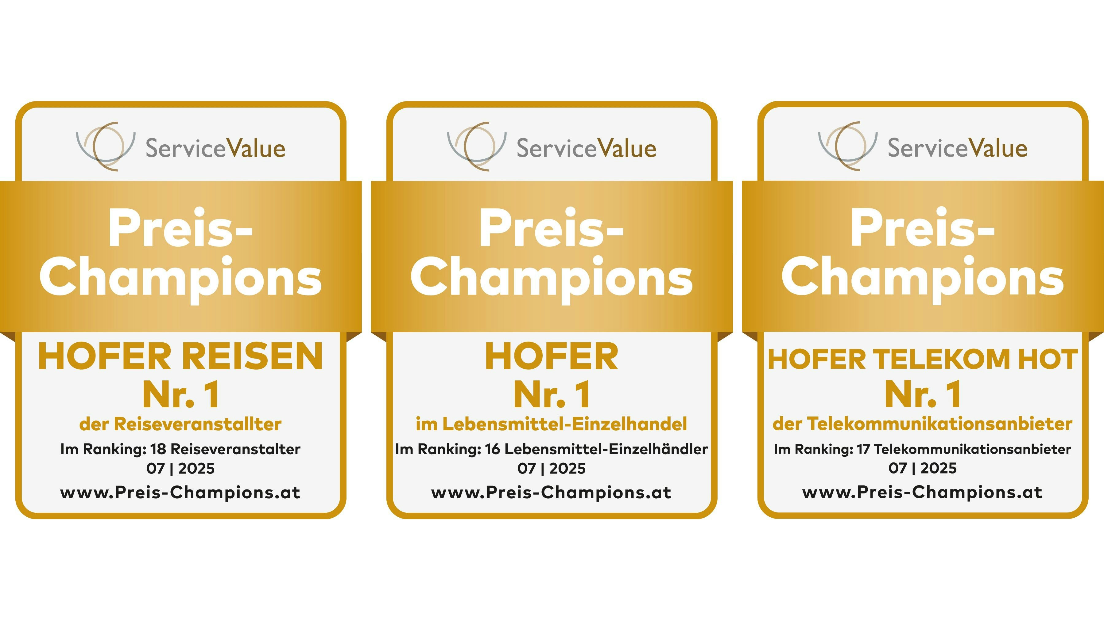 Auch 2025 die klaren "Preis-Champions": Hofer, Hofer Reisen und HoT.