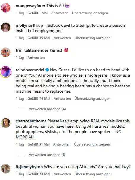 Von Enttäuschung bis Spott: Unter dem Posting sammeln sich Kommentare gegen KI-Models.