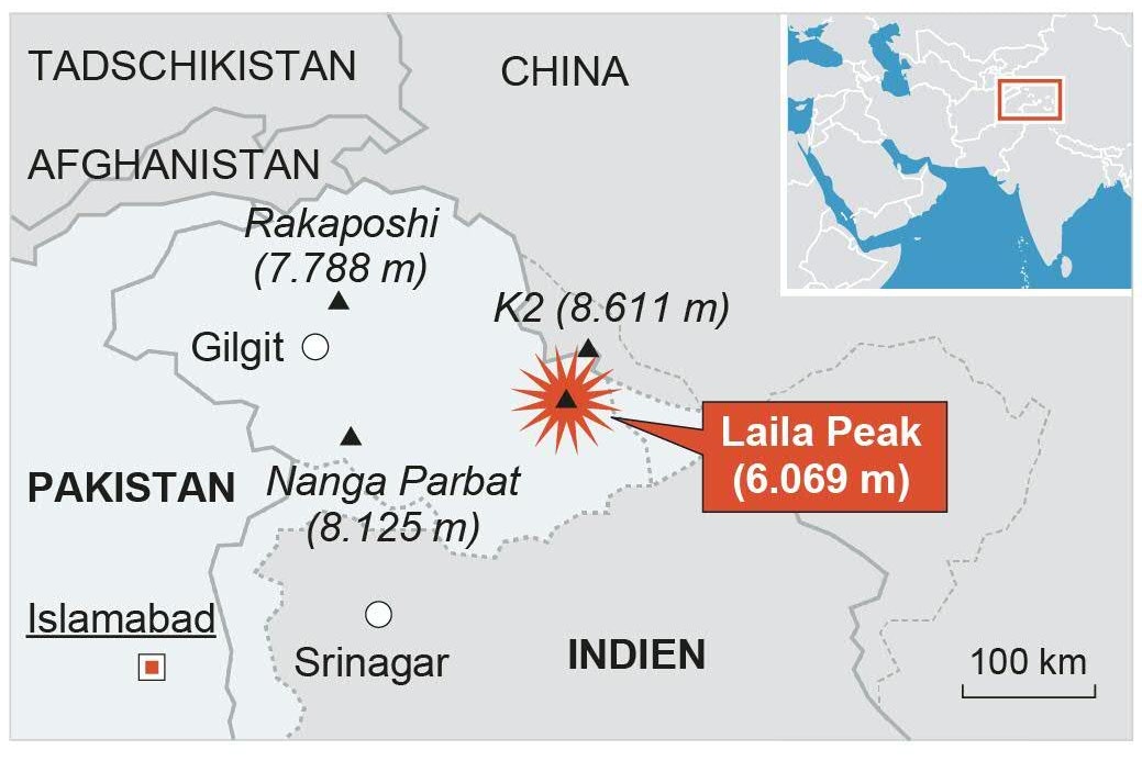 Der Unglücksort im äußersten Osten von Pakistan: Mit dem K2 liegt der zweithöchste Berg der Welt hier in nächster Nähe