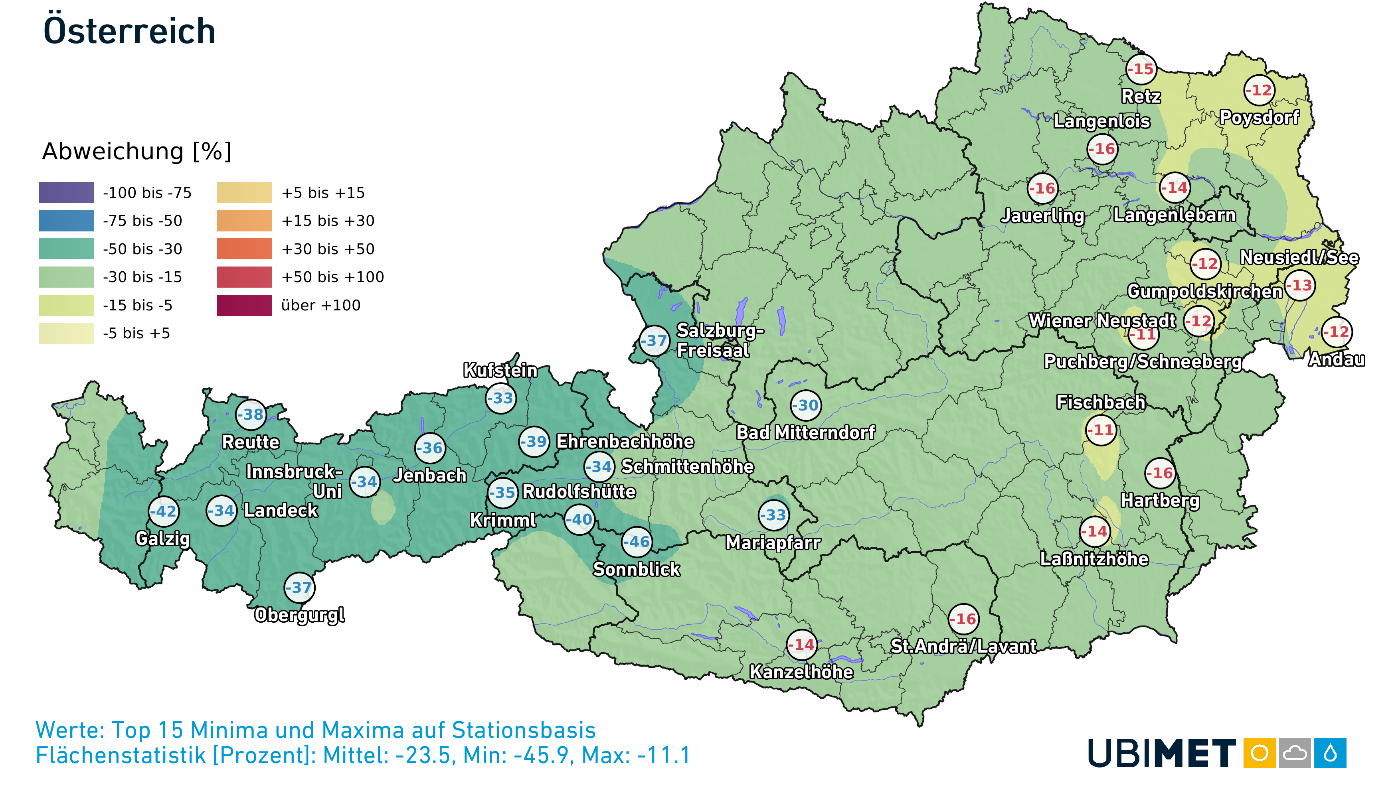 Abweichung der Sonnenscheindauer vom Klimamittel im Juli 2025.