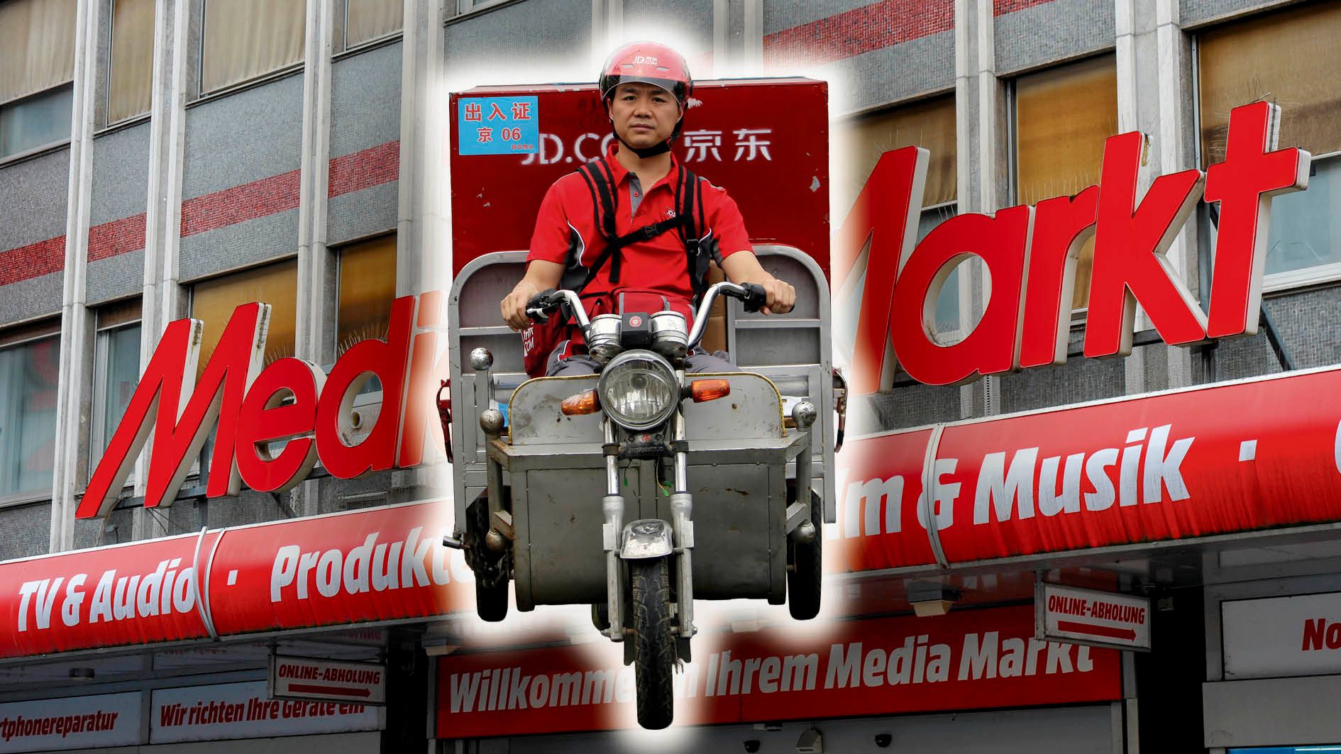 JD.com-Gründer Richard Liu, mittlerweile Multimilliardär, bei einer Zustellfahrt 2014 anlässlich des Unternehmensgeburtstags