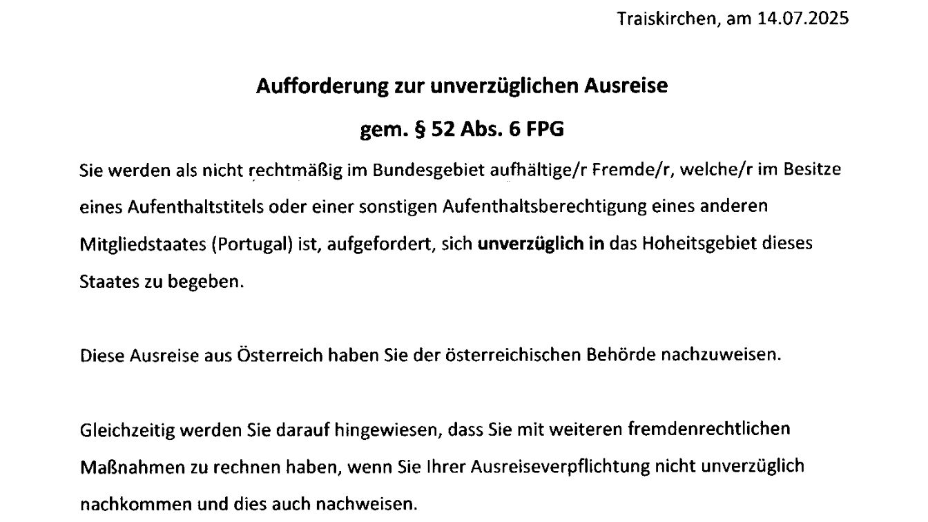 Dieses Schreiben erhielt der 27-jährige S., nachdem er den Fragebogen des BFA beantwortet hatte.
