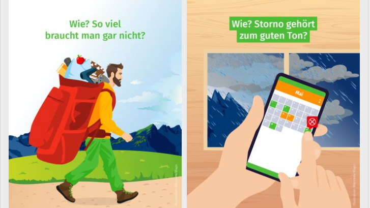 Im "Hüttenknigge" werden ausufernde Packlisten und Mehrfach-Reservierungen thematisiert.