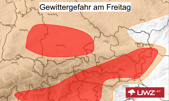 Ein kräftiges Gewitter zieht über Teile Österreichs.