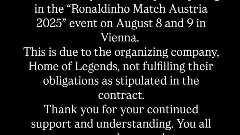Ronaldinho muss für das geplante Event in Schwechat absagen. 
