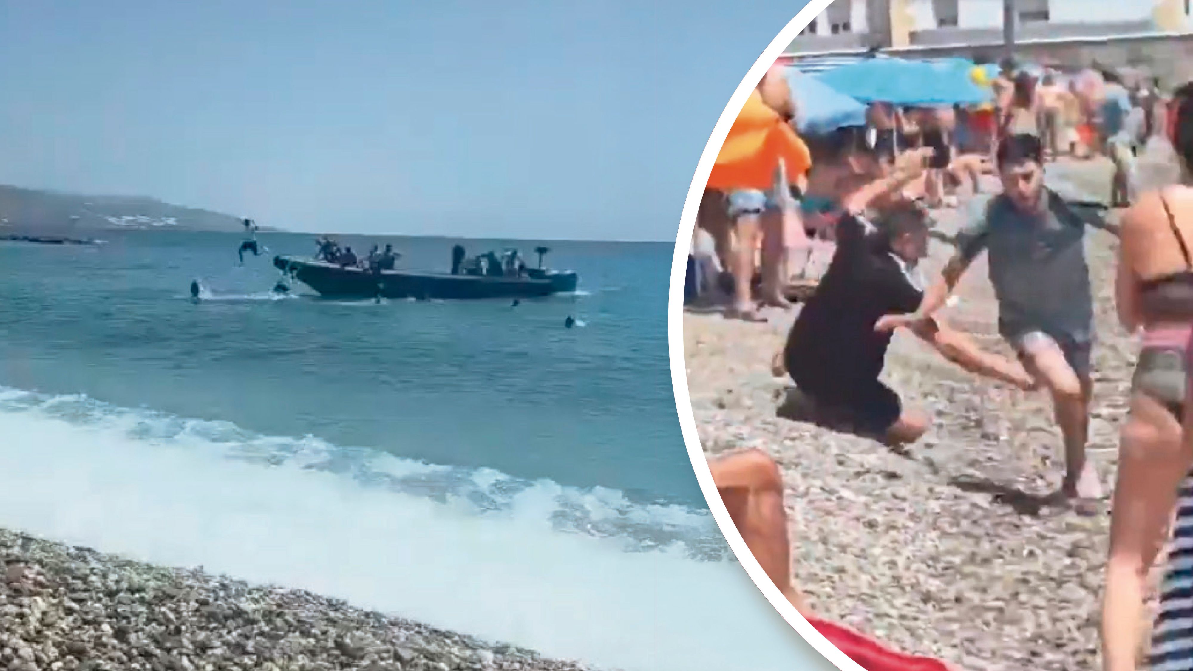 Badegäste machten Jagd auf Bootsmigranten am Strand von Castell de Ferro in Granada (Spanien) am Sonntag, den 3. August 2025.