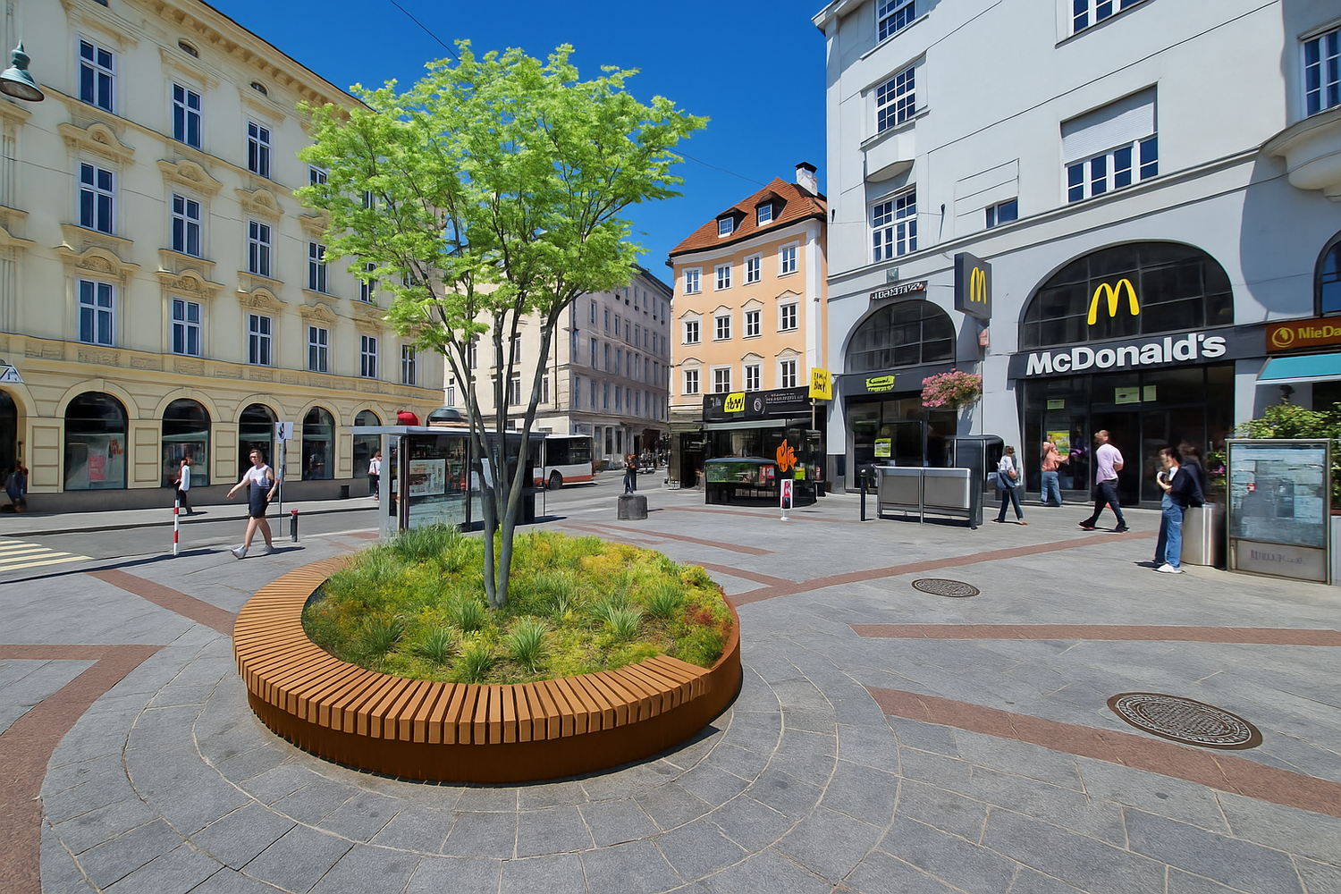 So könnte der Linzer Taubenmarkt bald aussehen. Zumindest stellt sich die KI das so vor.