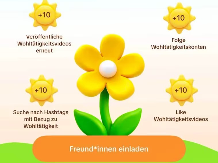 "Sunshine sammeln" auf neuer TikTok-App: Auf TikTok Pro kann man NGOs unterstützen.