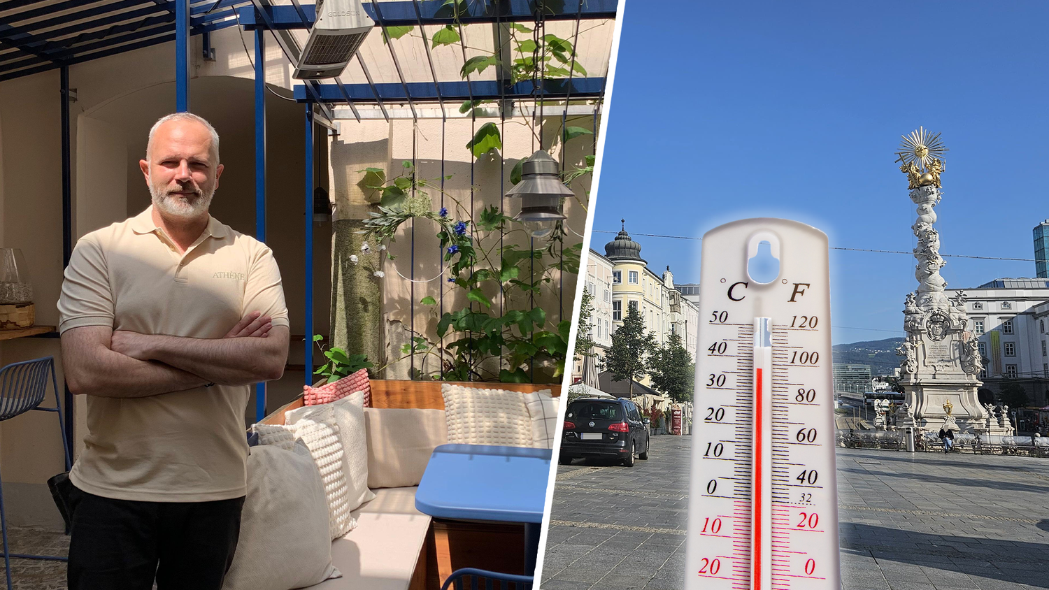 Inhaber Giannis Tzirmpis bietet mit dem Innenhof des Restaurants Athene auch am Hitzewochenende ein kühles Plätzchen.