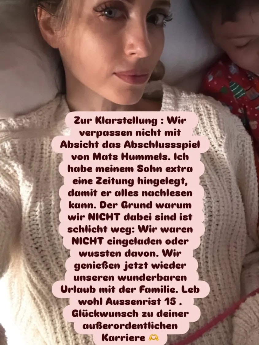 Cathy Hummels mit einer Botschaft an Mats und die jeweiligen Follower auf Instagram.