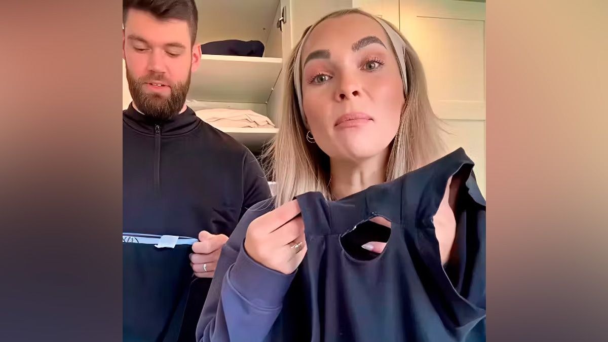 Influencerin Merle Schoon präsentiert ihren Followerinnen und Followern die durchlöcherten Unterhosen ihres Mannes