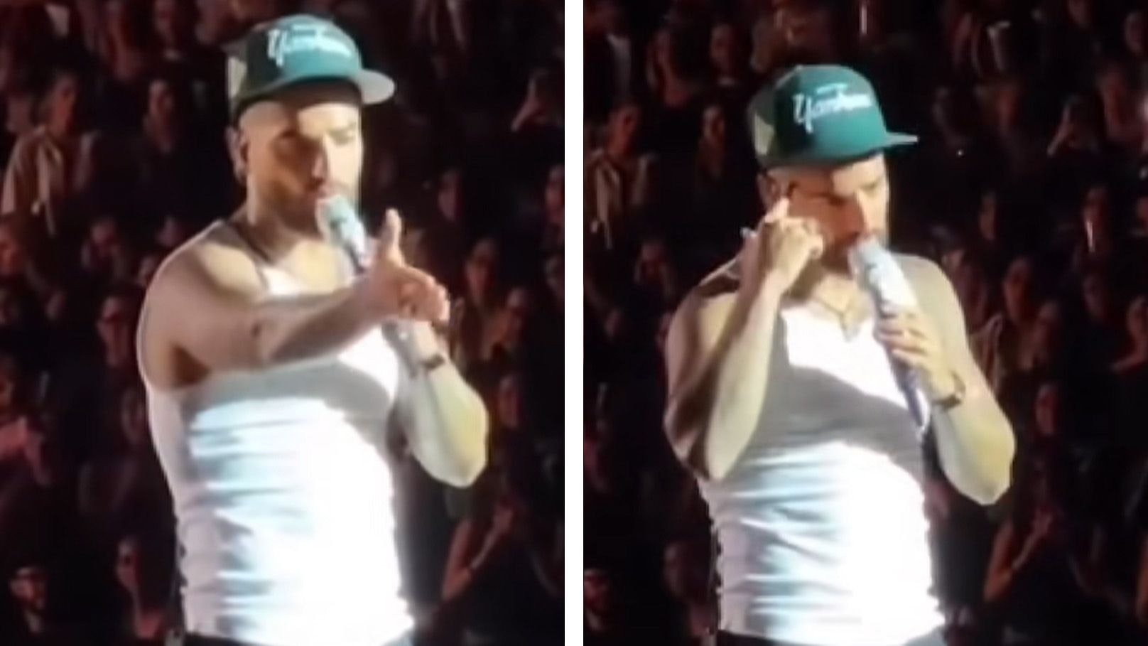 Sänger Maluma wendet sich bei seinem Konzert an eine Mutter mit Baby.