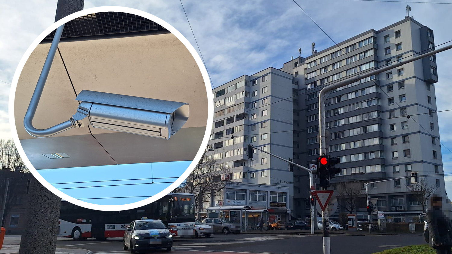 Am Linzer Hauptbahnhof sind teilweise schon Überwachungskameras angebracht, die FPÖ wünscht sich auf beim Krempl-Hochhaus mehr Sicherheit.