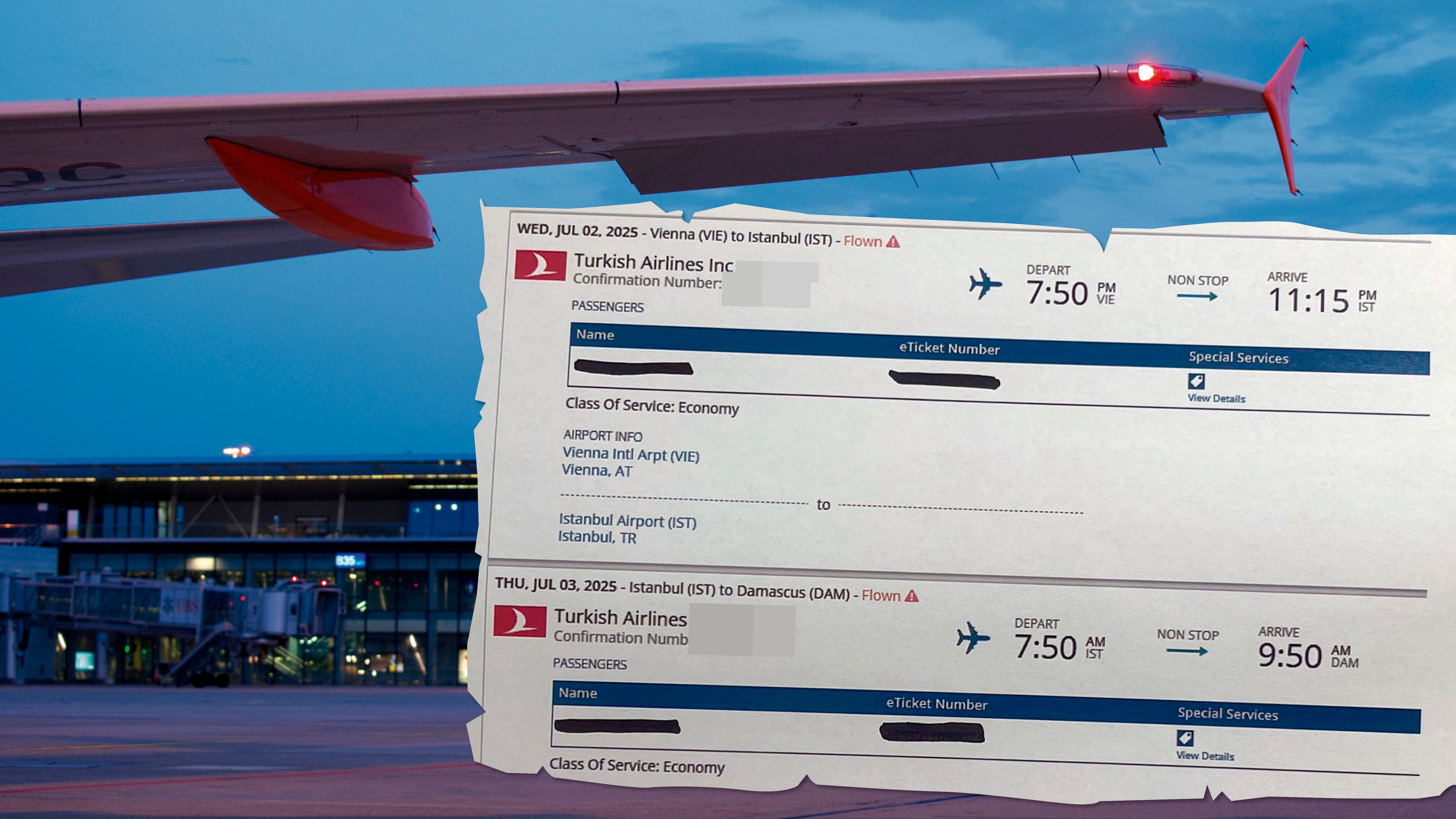 Wie die Abschiebetickets zeigen, flog der IS-Fanatiker erst nach Istanbul und am Folgetag nach Damaskus.