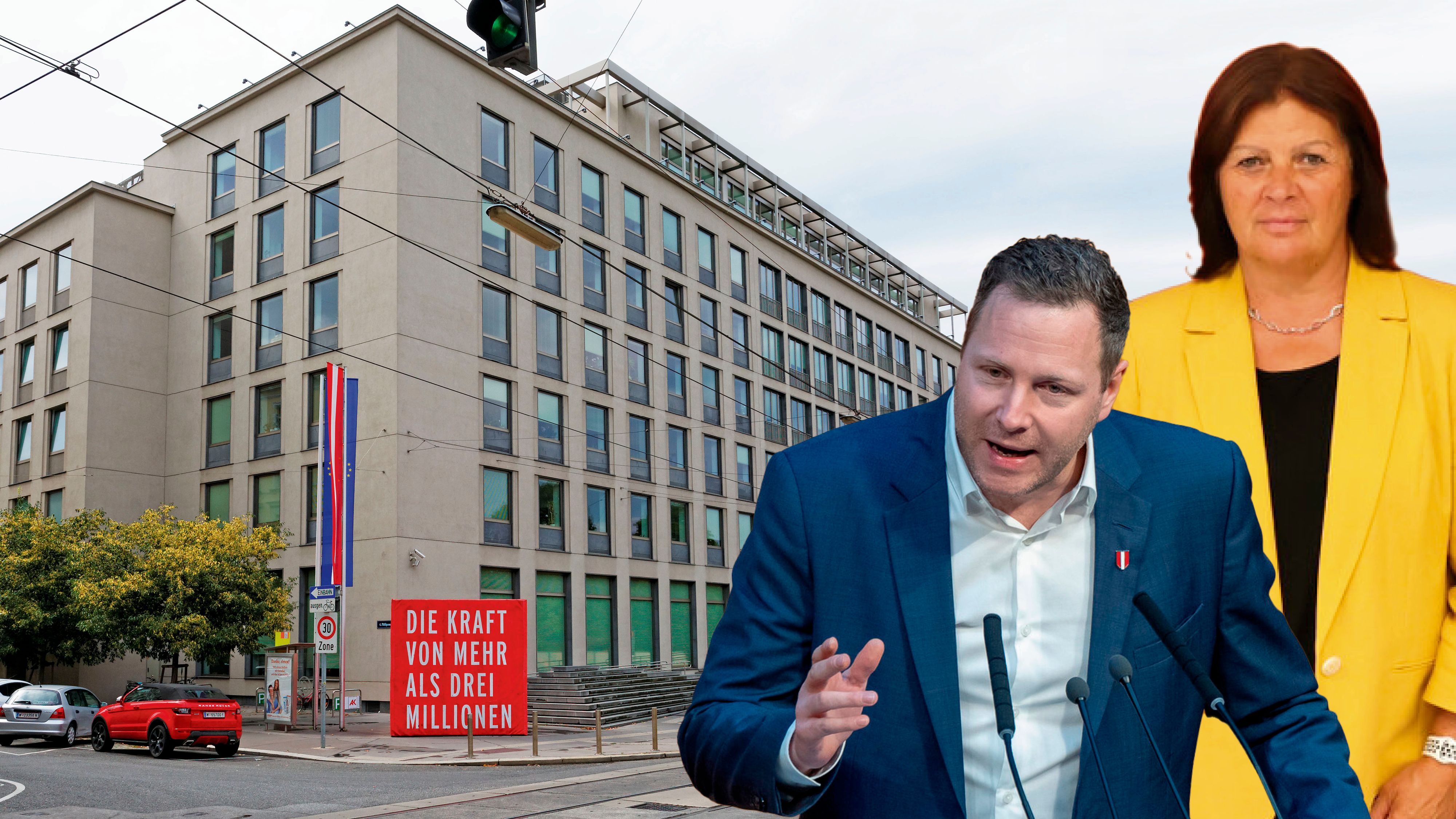 FPÖ-Generalsekretär Michael Schnedlitz übt Kritik am Milliardenvermögen der Arbeiterkammer mit Präsidentin Renate Anderl.