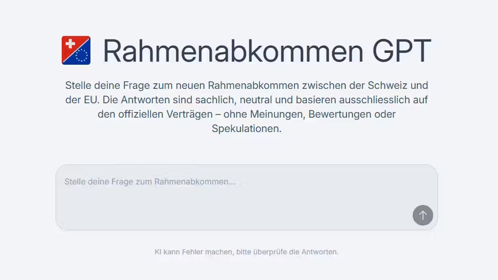 Der Aargauer baute kurzerhand ein KI-Tool, mit dem sich die Dokumente zum Abkommen gezielt absuchen lassen. Stellt ein Nutzer eine Frage, antwortet der GPT mit der entsprechenden Textstelle der Dokumente.