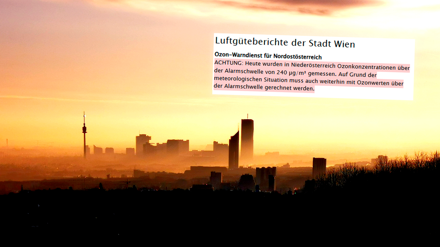 Die Messstation Himberg hat die Ozonalarmschwelle überschritten. 