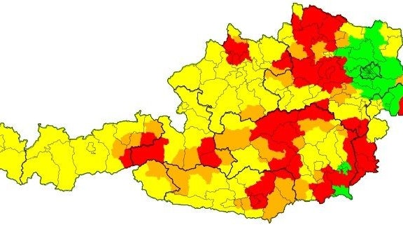 Aktuelle Unwetterwarnungen für Österreich. (Symbolbild)