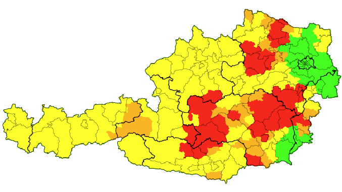 Die aktuelle Unwetter-Warnungen am Samstag. Stand: 14.40 Uhr
